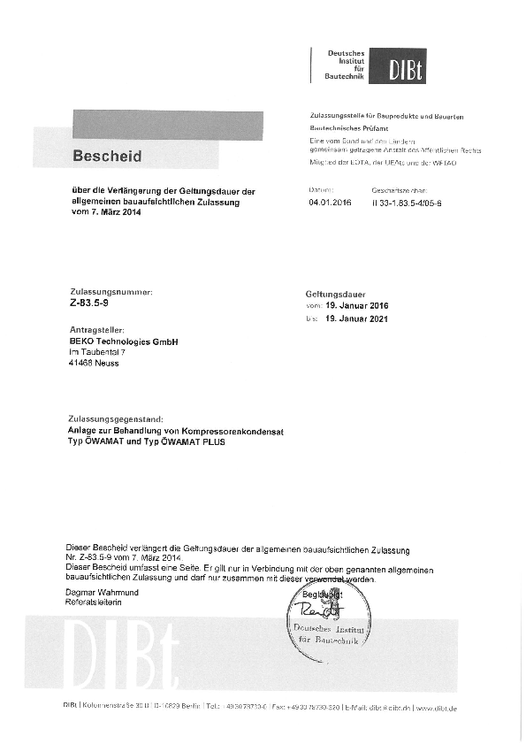 DIBt bauaufsichtliche Zulassung ÖWAMAT Z-83.5-9