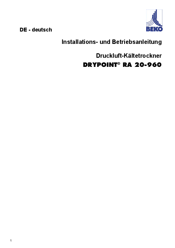 Betriebsanleitung DRYPOINT RA 20-960