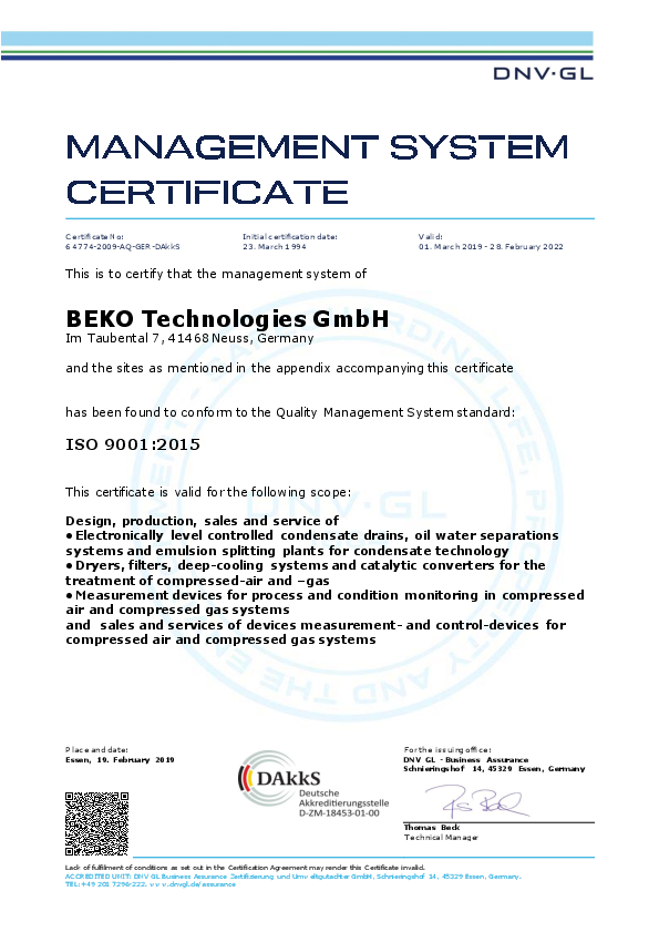 ISO 9001 BEKO TECHNOLOGIES GMBH