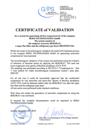 Certificate of validation BEKOKAT