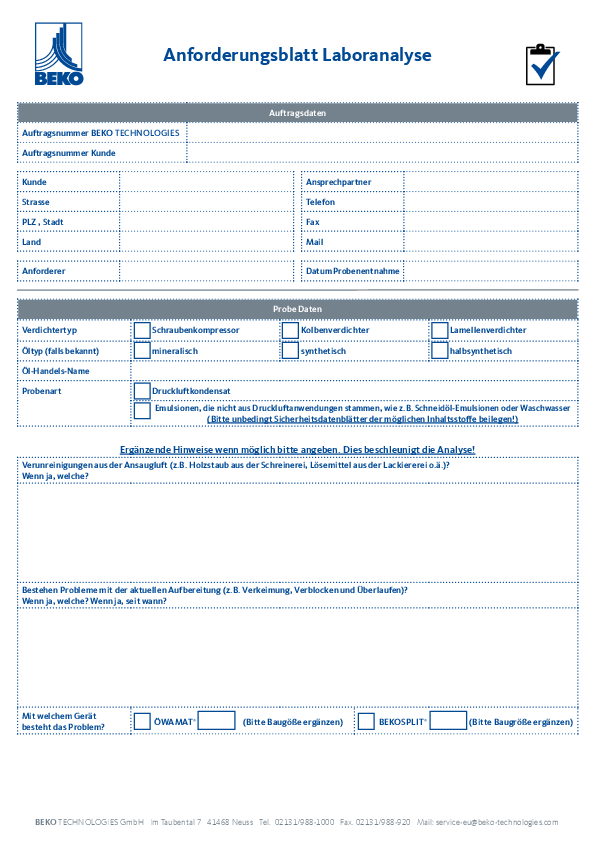 Anforderungsblatt Laboranalyse