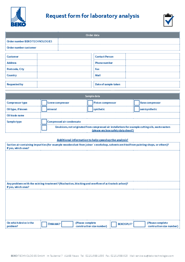 Request form for laboratory analysis